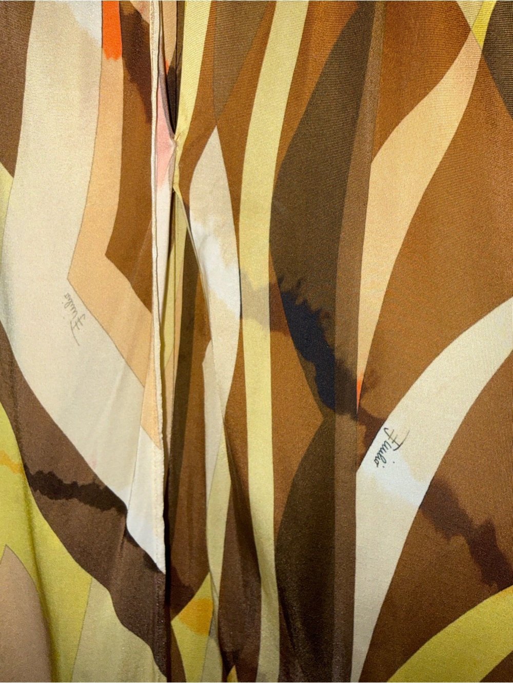EMILIO PUCCI Brown Yellow Geometric Crossover Strapless Flowy Maxi 44 US 10 Y2K - Picture 6 of 16